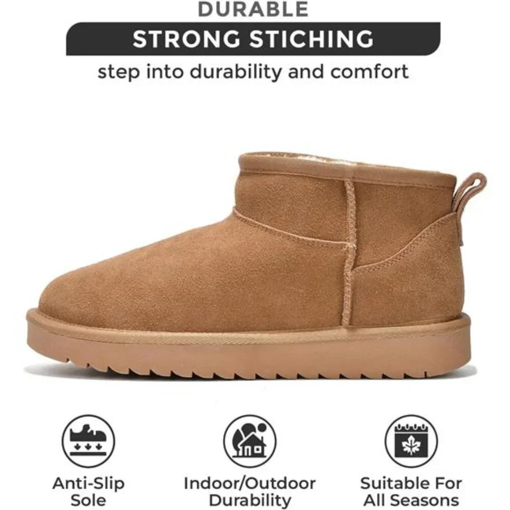 Chestnut Genuine Suede Winter Boots‎ Water Resistant Snow Cold Boots for Women